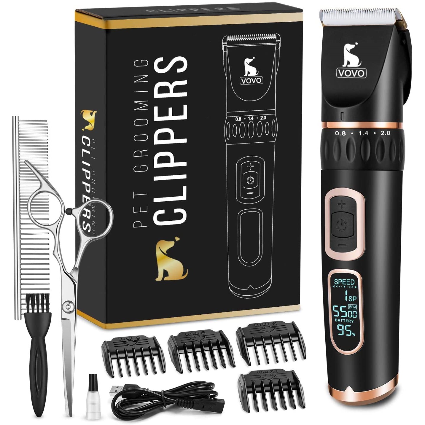 VOVO Dog Clippers Professional 3-Speed Low Noise Pet Grooming Kit Tools