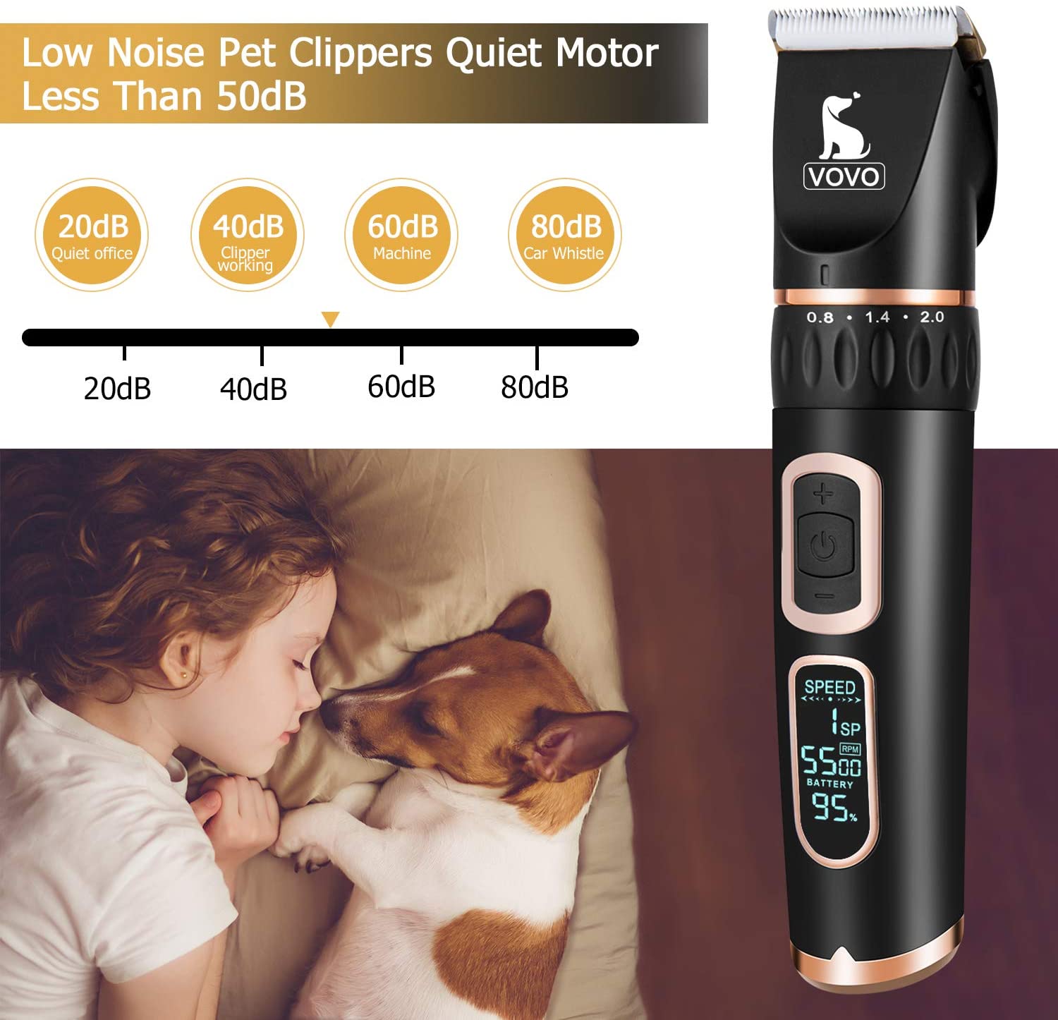 VOVO Dog Clippers Professional 3-Speed Low Noise Pet Grooming Kit Tools - Image 4